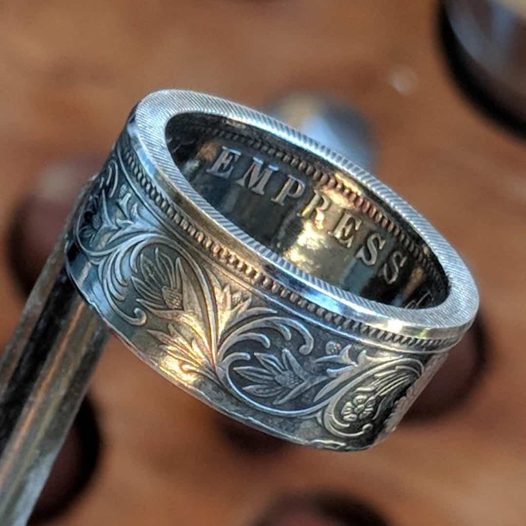 Silver British India One Rupee Coin Ring - 1847-1901
