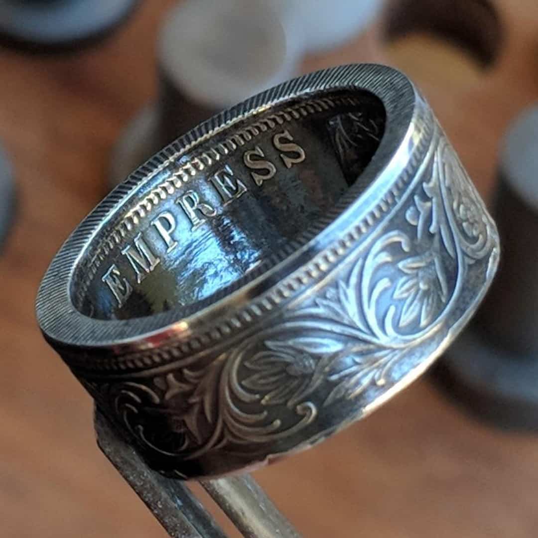 Silver British India One Rupee Coin Ring - 1847-1901