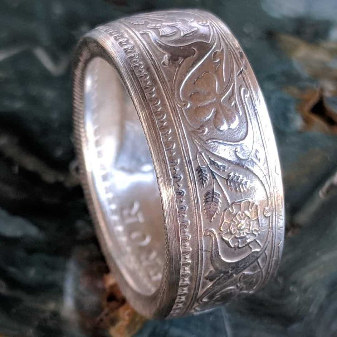 Silver British India One Rupee Coin Ring - 1911-1939
