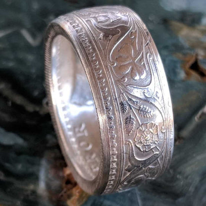 Silver British India One Rupee Coin Ring - 1911-1939