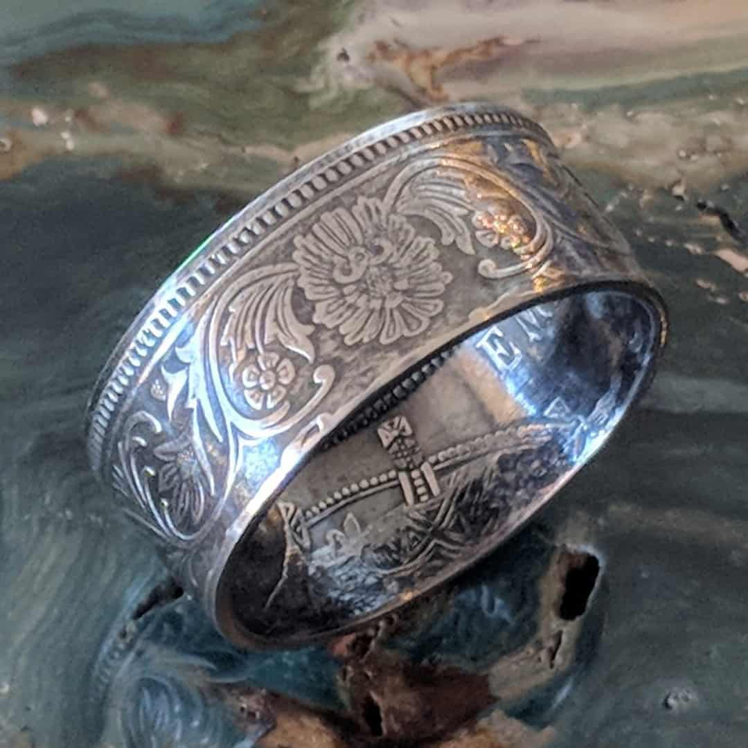 Silver British India One Rupee Coin Ring - 1911-1939