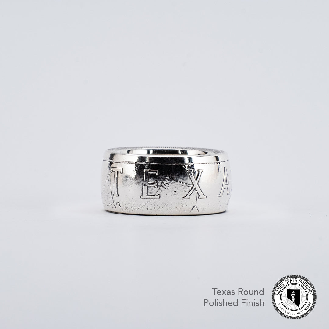 Texas Round Silver Coin Ring