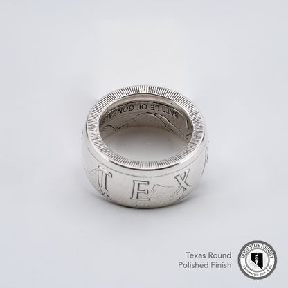 Texas Round Silver Coin Ring