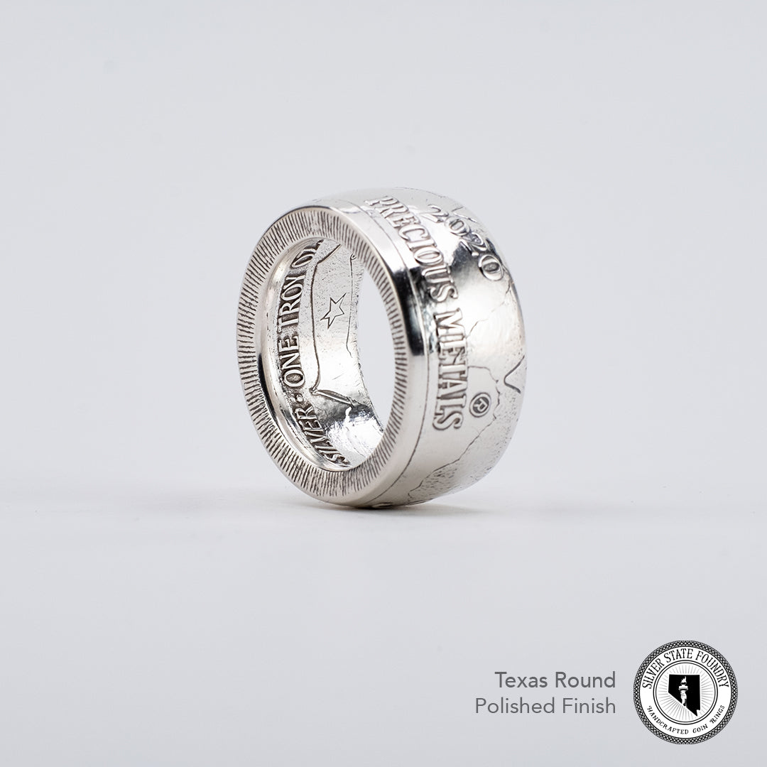 Texas Round Silver Coin Ring