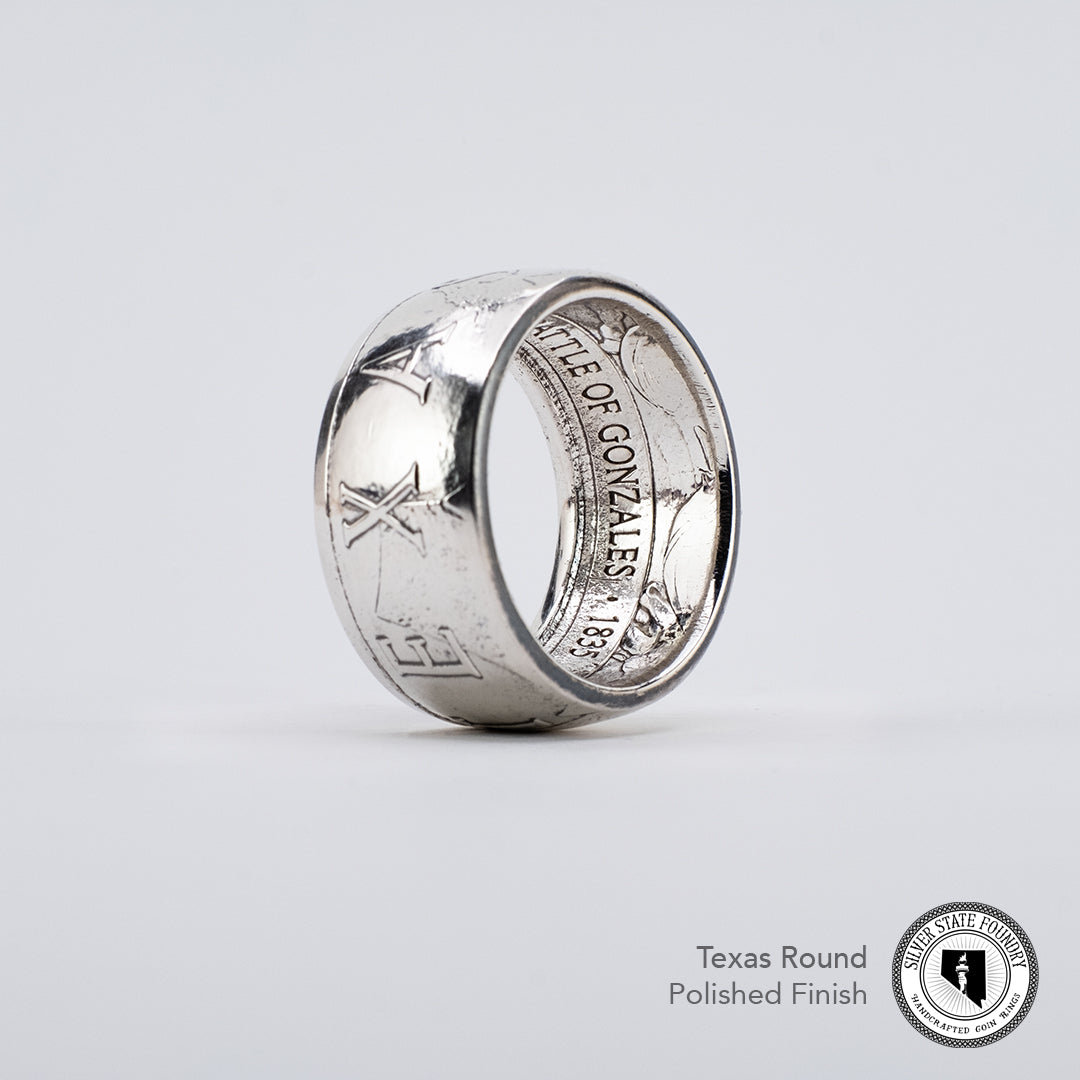Texas Round Silver Coin Ring
