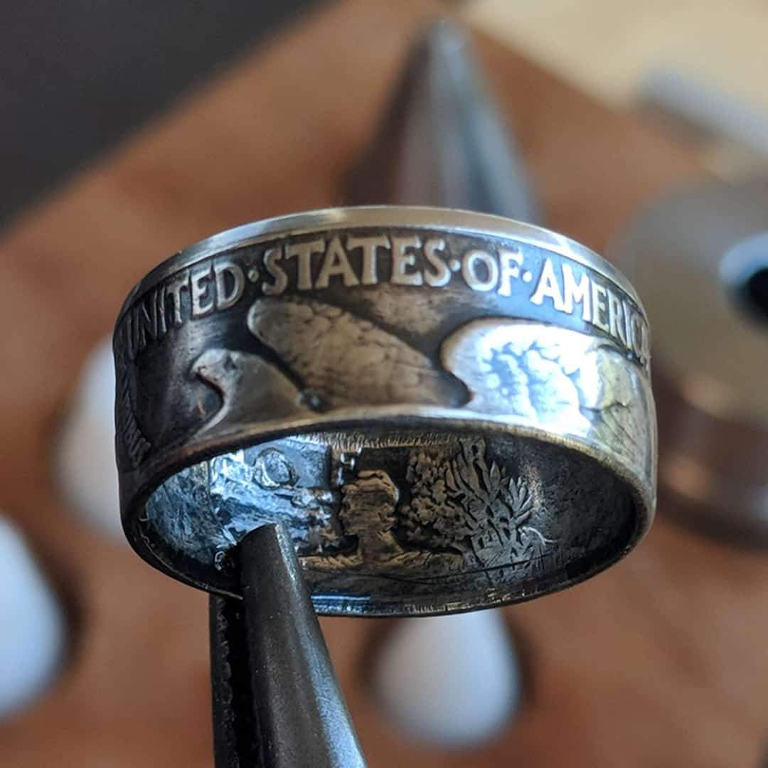 A customer's Walking Liberty turned into a coin ring with the 'eagle out'.