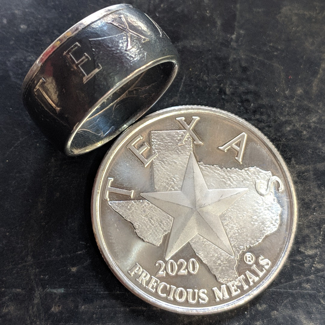 Texas Round Silver Coin Ring