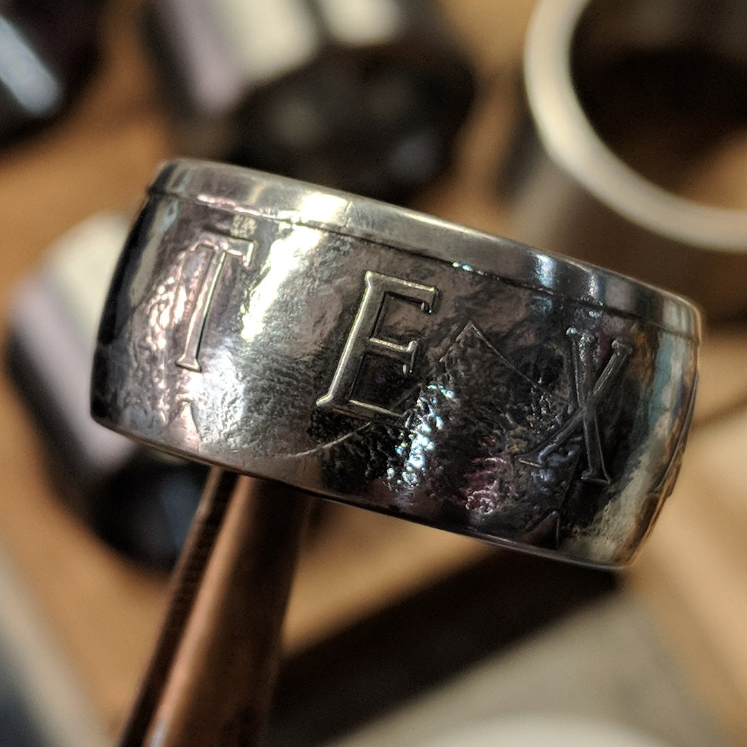 Texas Round Silver Coin Ring