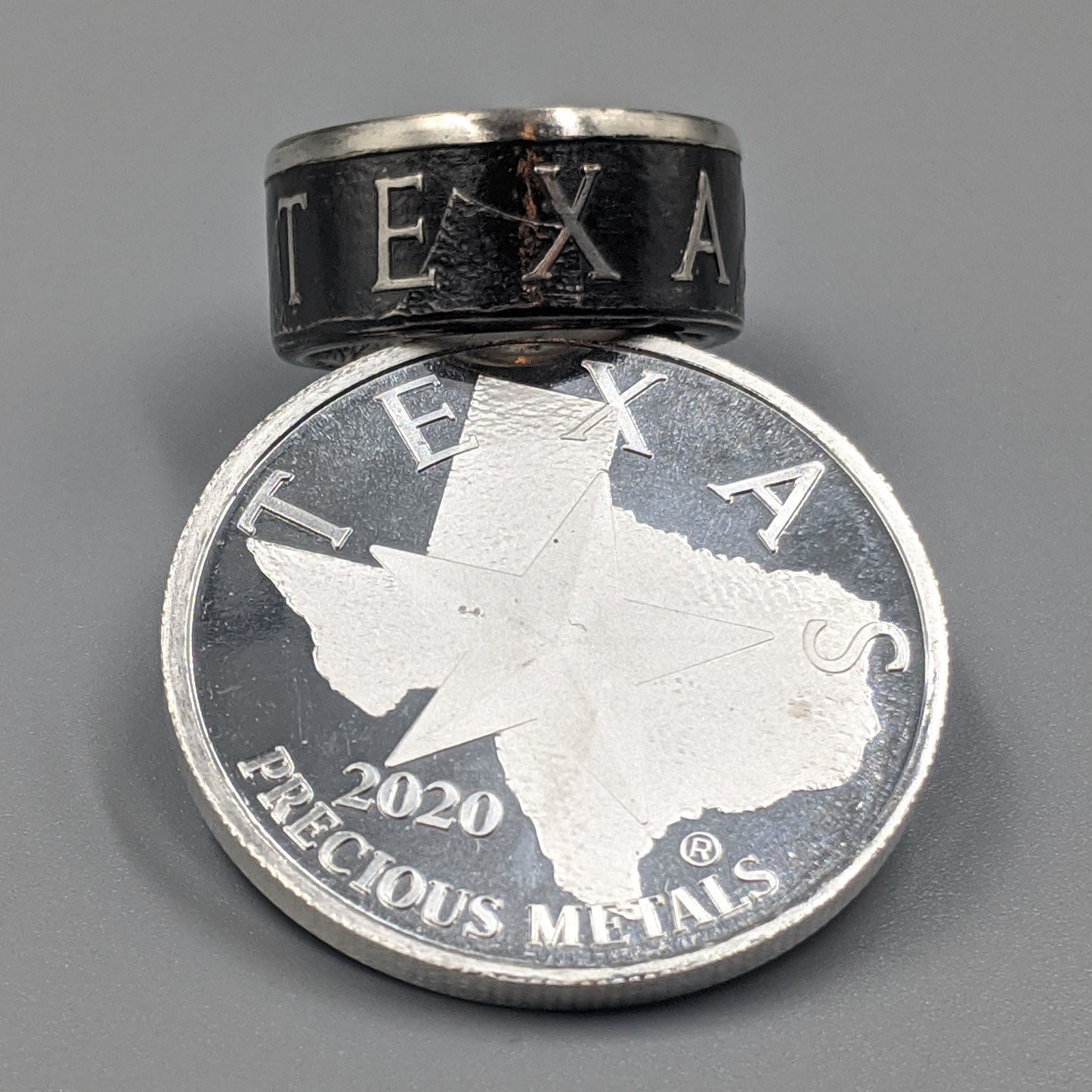 Texas Round Silver Coin Ring