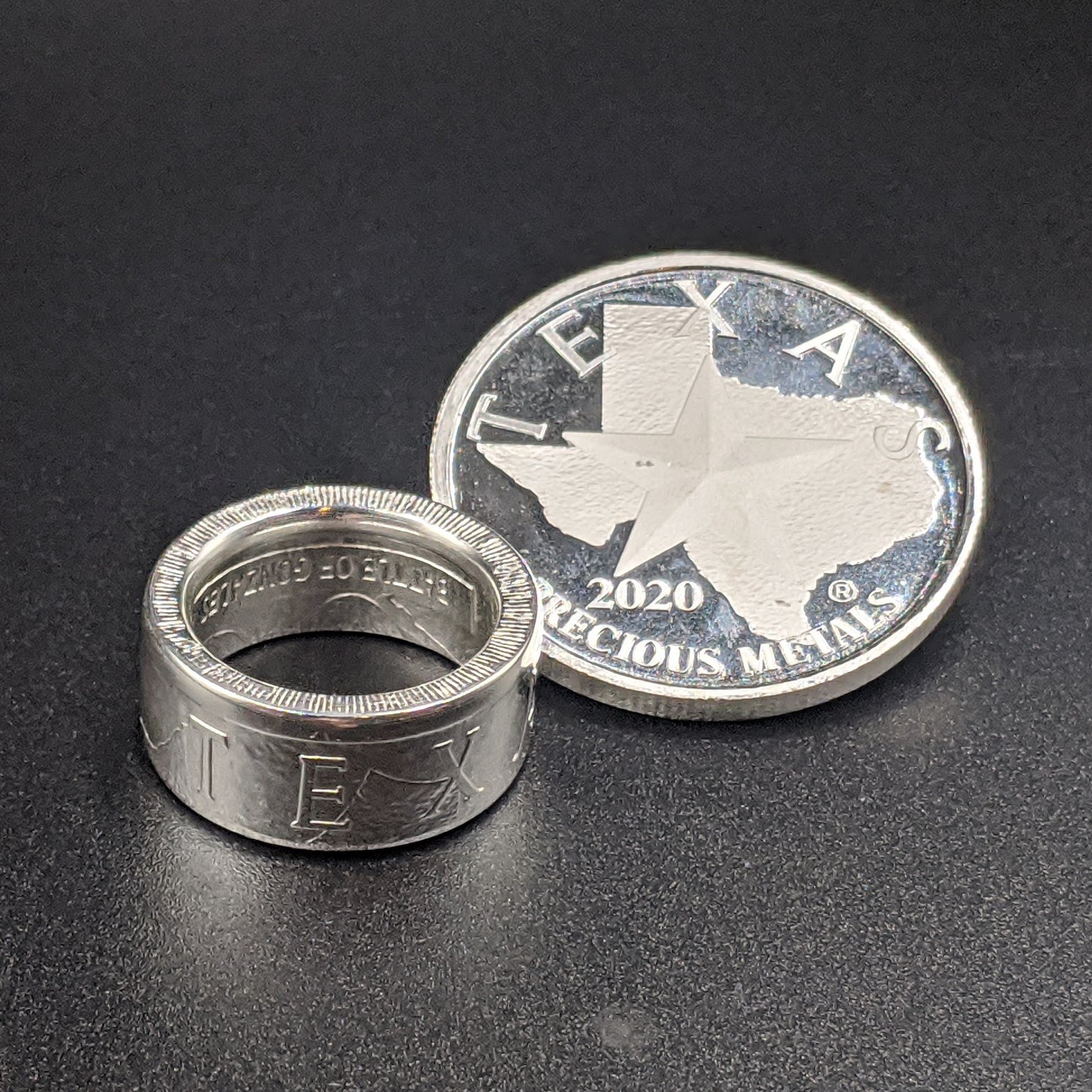 Texas Round Silver Coin Ring
