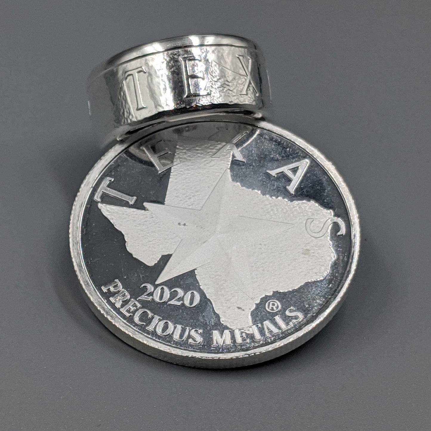 Texas Round Silver Coin Ring