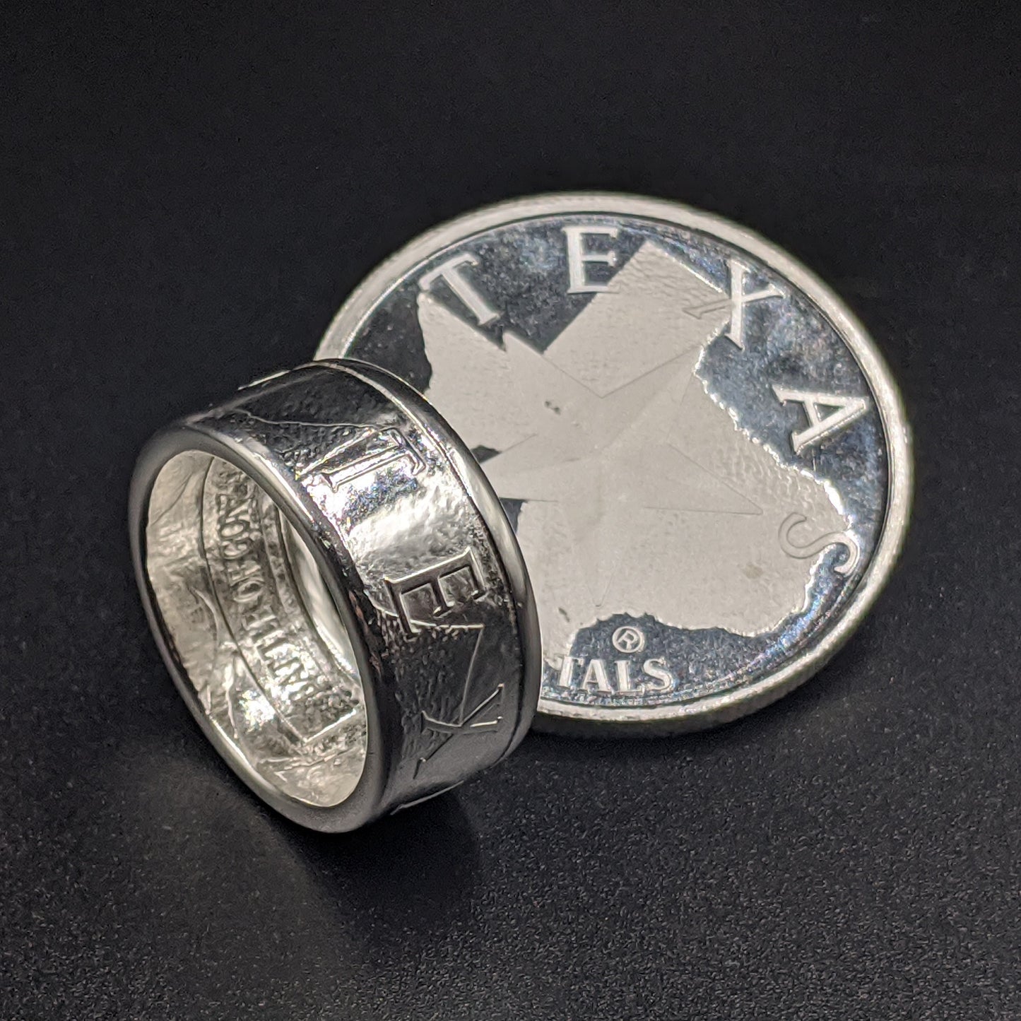 Texas Round Silver Coin Ring