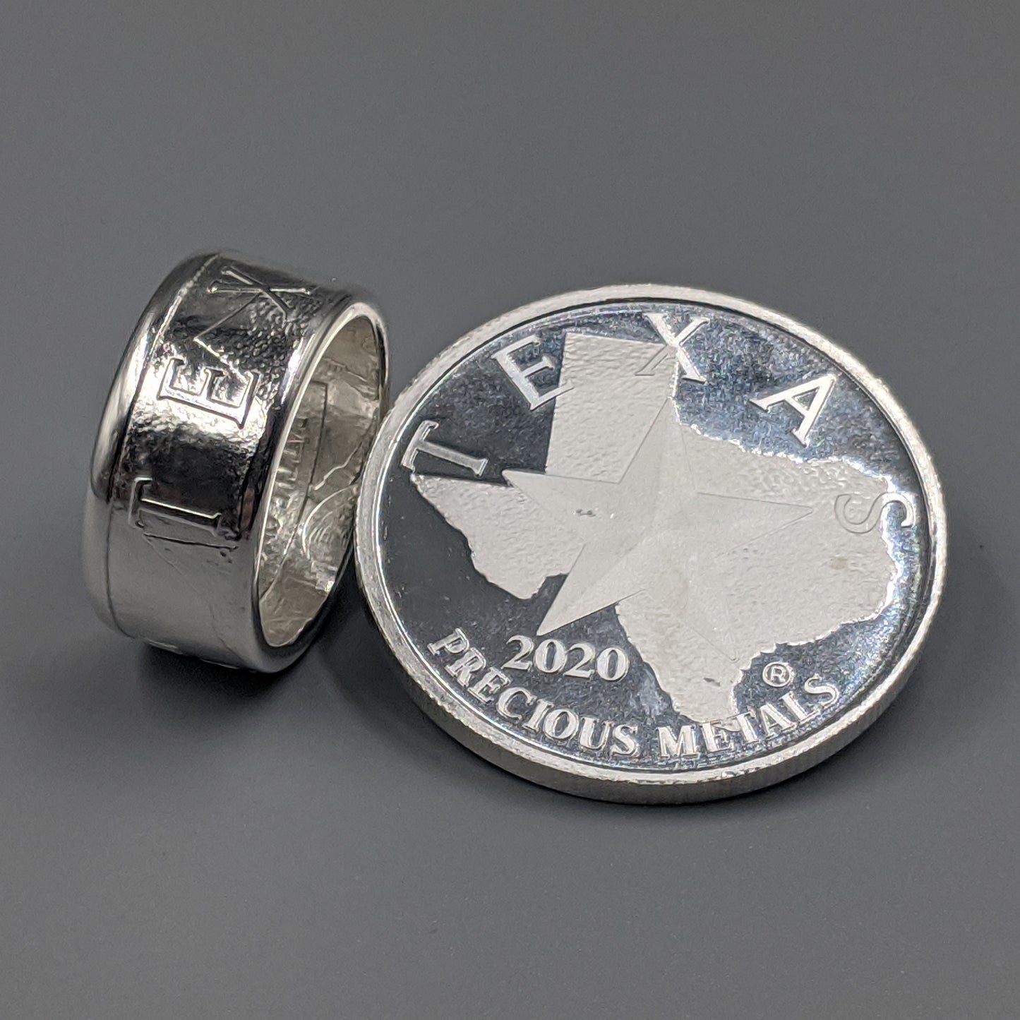 Texas Round Silver Coin Ring