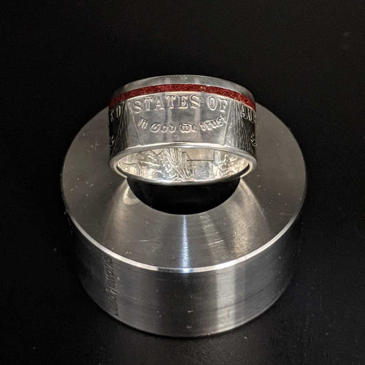 The Thin Red Line Morgan Silver Dollar Coin Ring from Silver State Foundry