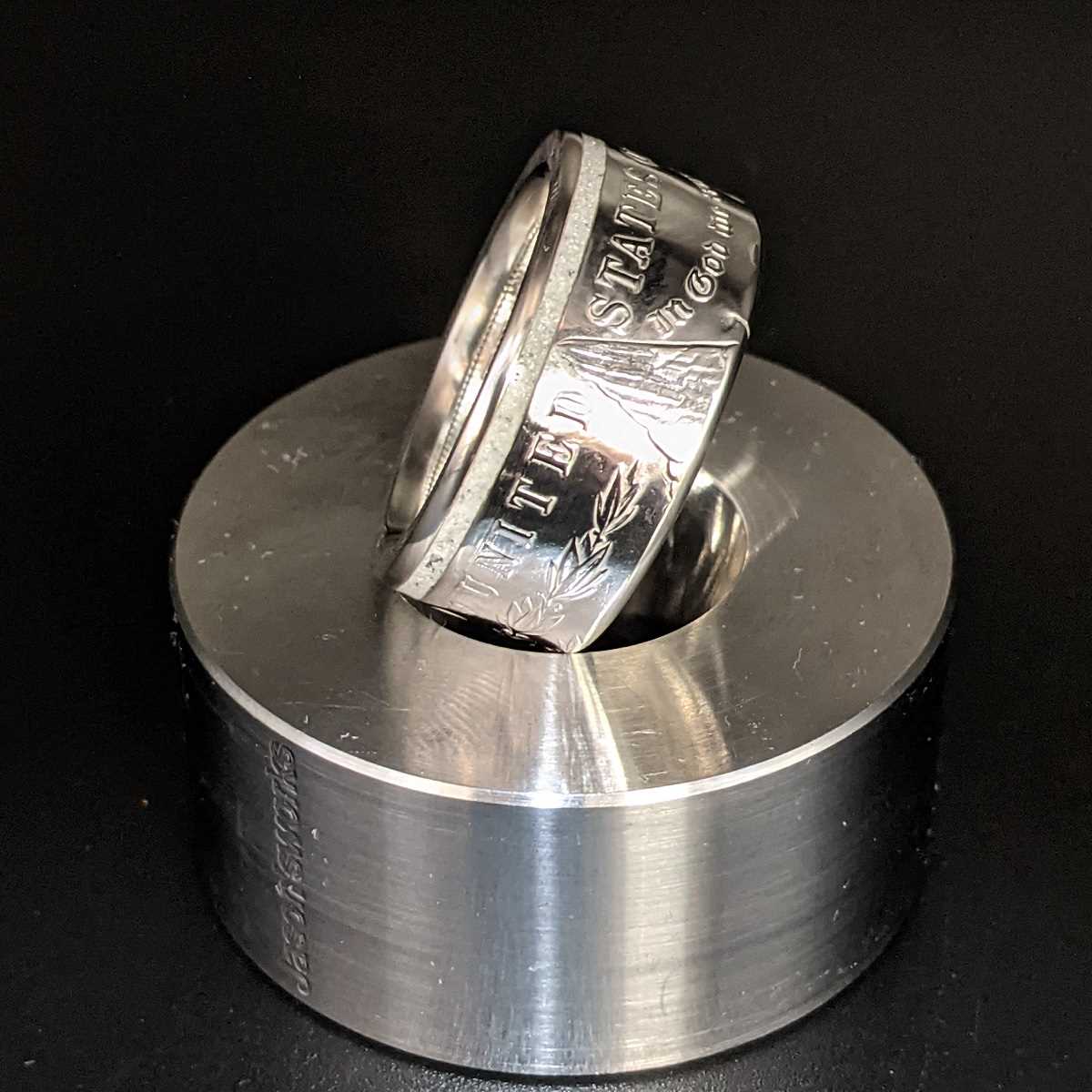 Right side of the Thin White Line Morgan Silver Dollar Coin Ring from Silver State Foundry